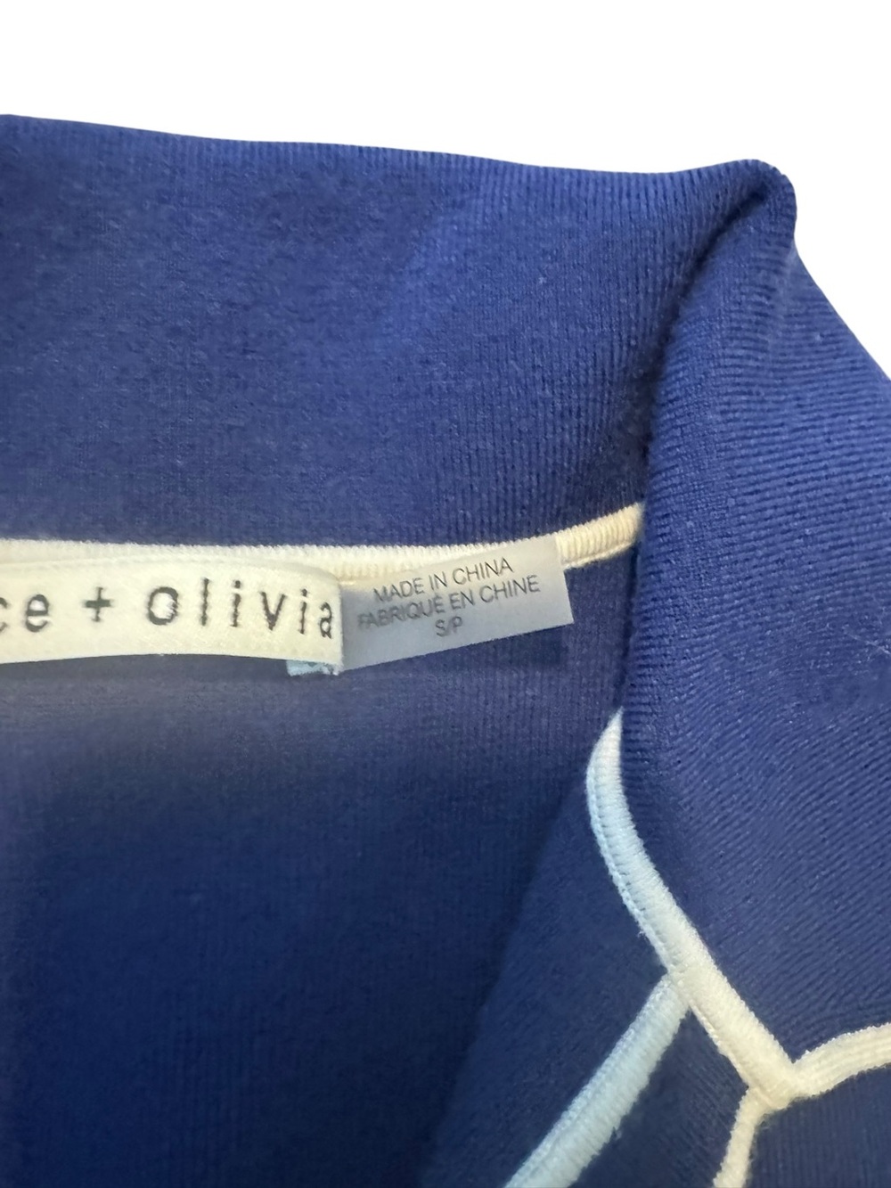 NWOT Alice + Olivia Blue Indigo & Ecru Marlena Wool Polo Top, Size S - Picture 6 of 6